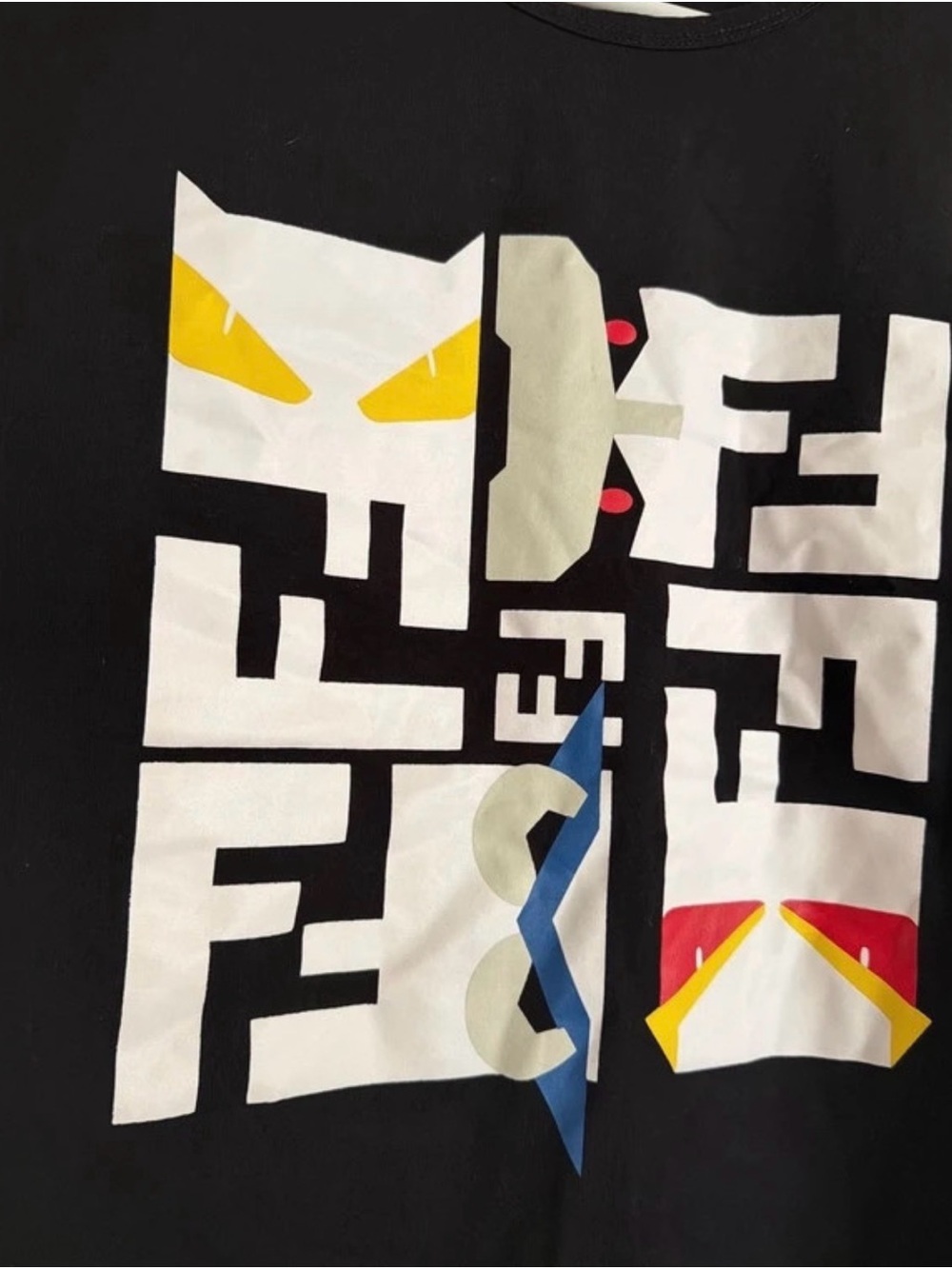 Fendi Black Graphic Print with White, Yellow, Red, Blue Accents